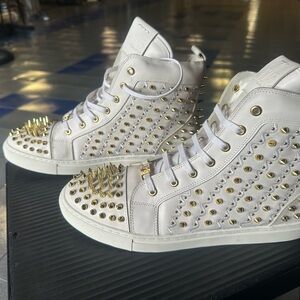 J75 white with gold studs shoes